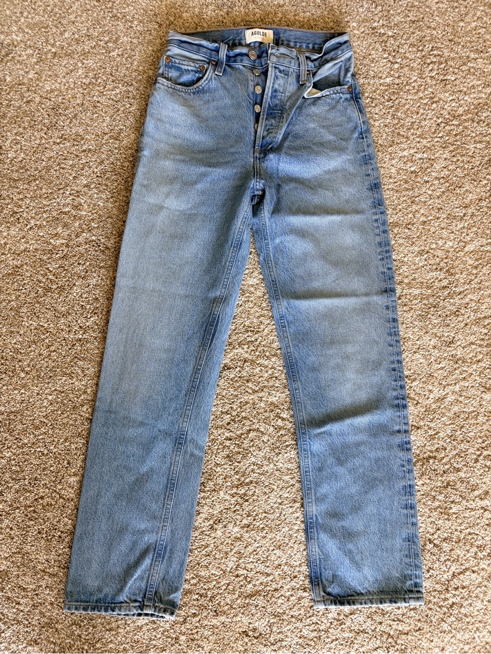 AGOLDE Straight Leg Jeans in Faded Light Blue
